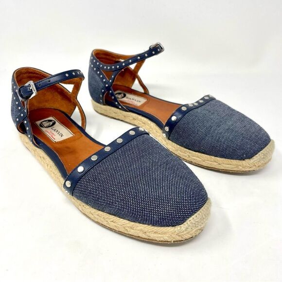 LANVIN Denim Espadrilles Mary Jane Sandals Size 37/7 - Picture 2 of 10